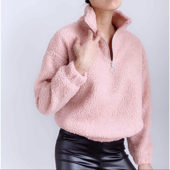 SPORTY SHERPA HALF ZIP PULLOVER - BLUSH - Picture 3 of 9